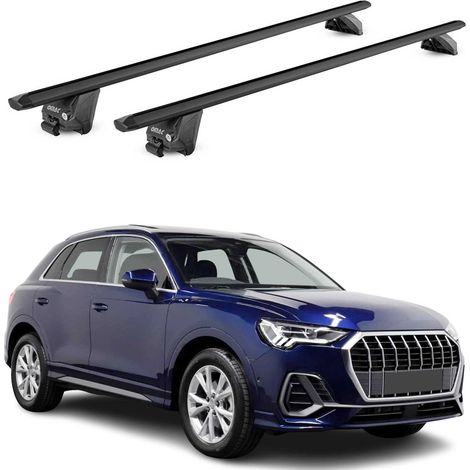 OMAC Barres de toit aluminium certifiées TÜV pour Audi Q3 F3 2018-2025 – Pour rails de toit intégrés – Rainure en T – Charge max 100 kg – 2 antivols Noir (1/4)