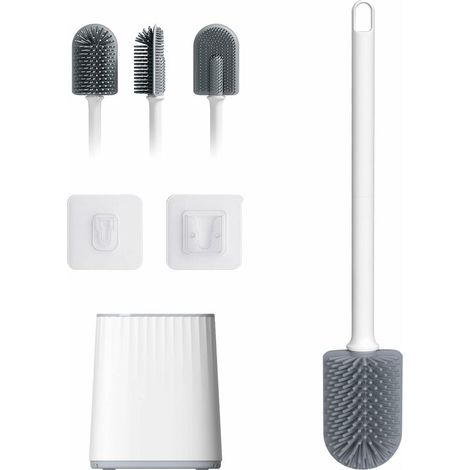 Brosse Toilette Silicone Plate Balayette WC Antibactérienne Brosse WC avec Support de Séchage Rapide, (1/5)