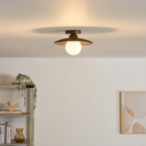 Éclairage moderne en bois de noyer et verre blanc - Thalan