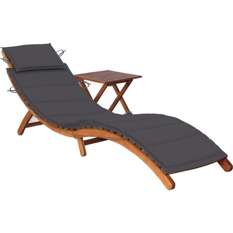 Chaise longue Bain de soleil Transat de relaxation de jardin avec table et coussin Bois d'acacia CFW354888 (1/5)