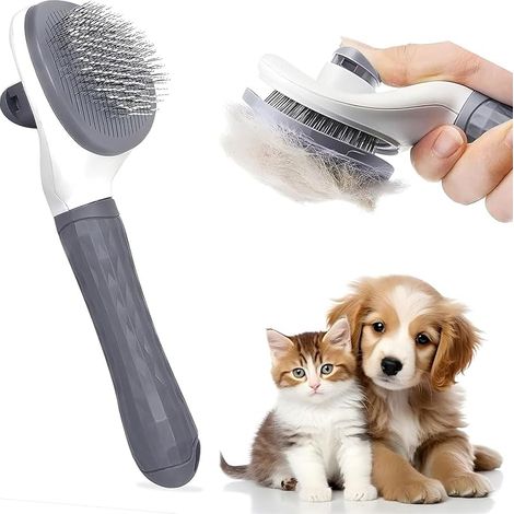 Cat Brush for Grooming - Self Cleaning Slicker Brush for Cats & Dogs with One-Click Hair Release Button, Rounded Stainless Steel Pins for Deshedding & Undercoat Removal, Long & Short Hair Pets