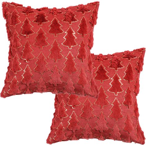 2pcs Throw Pillow Cover Xmas Decorative Plush Cushion Cover 40x40cm Bedside Throw Pillow Case,red-brown (1/4)
