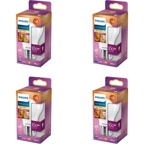 Philips Conjunto Pack E27 Bombilla Estándar 60W Mate Regulable Luz blanca cálida - 4 unidades (1/3)