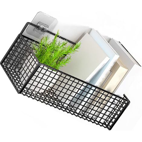 Panier de rangement mural sans trous en métal noir 27x15x9cm - Organisation multifonction pour cuisine ou chambre (1/5)
