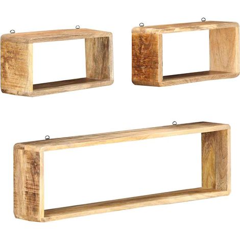 Ensemble d'étagère cube 3 pcs Étagère de Rangement - Armoire de Rangement Bois solide de manguier BV904504 - BonneVie (1/5)