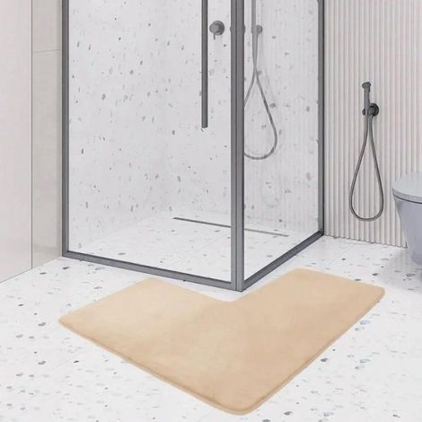 Tapis de bain angle 80x80cm, antidérapant khaki, salle de bain et entrée, facile à nettoyer (1/3)