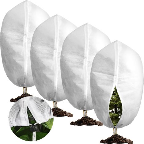 Lot de 4 Housses Hivernage Plante 80x100cm - Protection Extérieur Anti-Gel, Intempéries avec Fermeture Éclair et Cordon de Serrage, 70g/m², Réutilisable