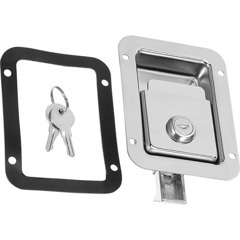 Stainless Steel Recessed Door Latch with Pallet Handle and Keys, Truck and Trailer Lock, Marine Lock for Tool Box (1/5)
