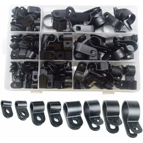 Lot de 200 clips de fixation pour câble en nylon type R avec vis de fixation électrique Noir