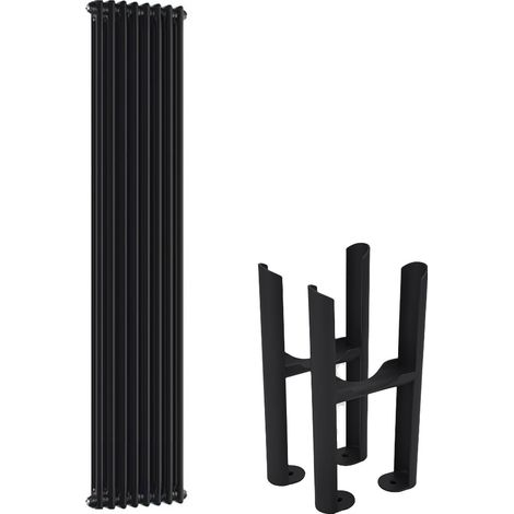Milano Windsor Black Cast Iron Style Vertical Double Column Radiator with Feet - 1800mm x 380mm (1/4)