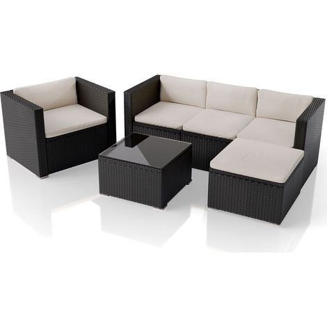 Polyrattan Lounge Punta Cana Nero , Crema L Set di sedute da esterno per 4 persone materiale resistente (1/2)