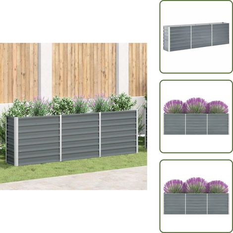 Lit surélevé de jardin Acier galvanisé 240x40x77 cm Gris - Jardinière - Pot De Fleurs - Bac De Plantation - Jardin Extérieur - Décoration Jardin (1/5)
