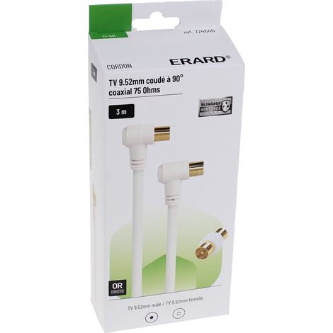 Erard - cavo coassiale tv 3mtr - 9,52 mm m/f angolato 90° + adattatore - 724640 - 3700117246403