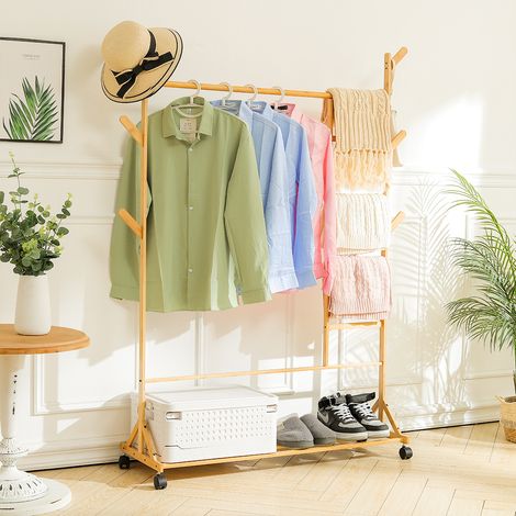 Bamboo Clothes Rack Storage Organizer Shelves (1/5)