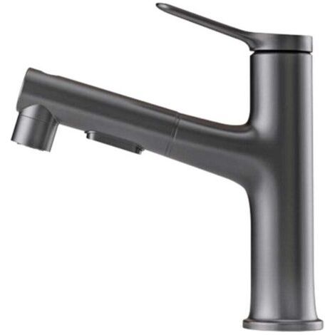 (Gris)Robinet de salle de bain avec pulvérisateur extractible - Trois modes d'eau, robinet de salle de bain à un trou, parfait pour les salles de bain familiales et modernes (1/4)