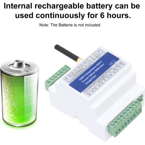 Contrôleur d'Accès GSM T201 avec Relay et Alarmes : Surveillance Température/Puissance, 2 Sorties Relais, Alarme SMS pour Panne de Courant, Sensor Température, Compatible 2G/3G/4G, SIM Nano, Batterie