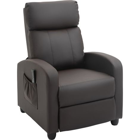 Sillón reclinable con masaje, respaldo ajustable y tapizado en piel sintética.