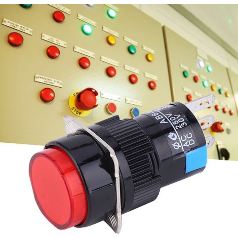 Interrupteur à bouton-poussoir momentané (5 pièces) LA16‑11/AB6‑M, 250 V CA 3 A, 30 V CC 5 A, bouton rond (1/5)