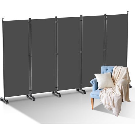 Wolketon Paravent mit Rollen Faltbarer Raumteiler Outdoor Trennwand Garten Sichtschutz Raumtrenner 5 teilig Anthrazit 284x181 cm