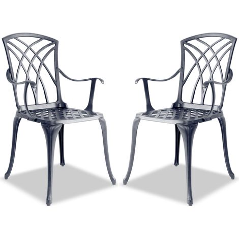 Homeology Oshowa 2-Large Garden & Patio Bistro Chairs with Armrests in Cast Aluminium Grey (1/5)