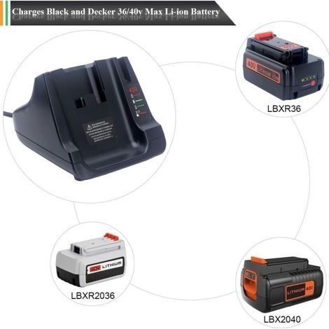 Geeignet für Black and Decker 36V / 40V Lithium-Batterieladegeräte für Lithium-Ionen-Batterien: LBXR36LCS36 LCS40 36V LBXR36 LBX36 LBXR2036 LBX1540 usw. (1/4)