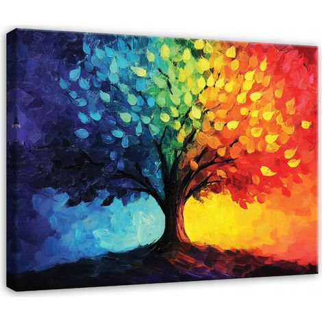 tableau arbre abstrait coloré pour chambre salon sur toile 120x80 (1/3)