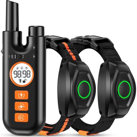 Collier de dressage pour chien, collier de choc pour 2 chiens avec télécommande pour une portée de 1 300 pieds, 3 modes de dressage, collier de choc électrique rechargeable étanche IPX7 (1/5)