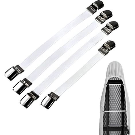 Pinces pour table à repasser, 4 attaches élastiques pour housses de table à repasser, supports d'angle de lit, blanches (1/4)