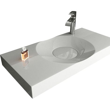 Bernstein – Wandwaschbecken aus Gussmarmor 100x48x10 cm – Rechteckig – Weiß glänzend – Inkl. vorgebohrtem Armaturloch – Für Wandmontage oder Aufsatz (1/5)