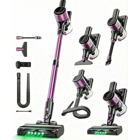 Aspirateur sans fil 45 KPA/500 W/45 minutes, avec écran LED, tuyau extensible, brosse anti-enchevêtrement, système de filtration à 5 niveaux, lumière verte pour sols durs, tapis, poils d'animaux