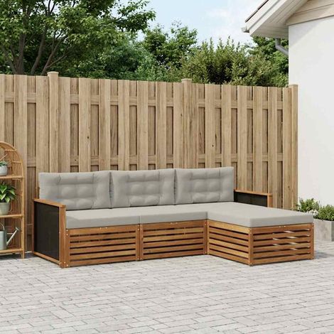vidaXL Outdoor-Sofagarnitur 4 pcs Natürlich und Hellgrau Polyester (1/5)
