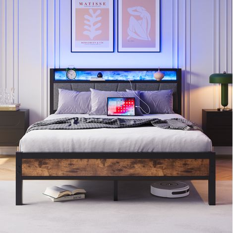 Bett Bettgestell Stauraum 140x200 Metall LED OKMYHOME (1/5)