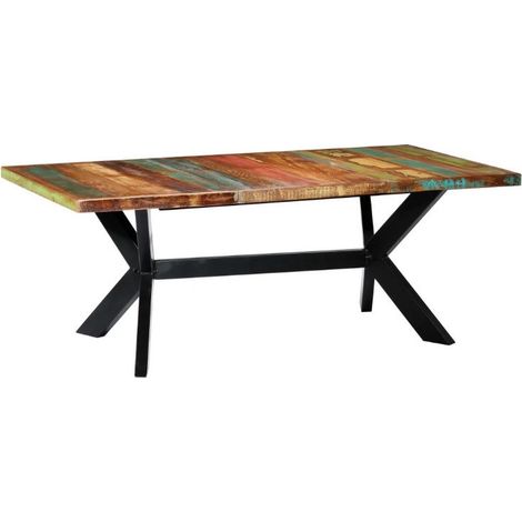 Table bois massif recyclé et pieds métal noir Maxi 200cm (1/5)
