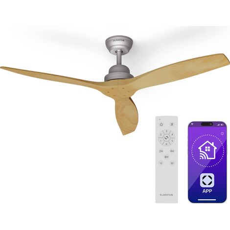 Klarstein Ventilatore da soffitto Santa Elena Smart 52" 10260m³/h pale in vero legno 6 impostazioni di velocità telecomando Gestione da app