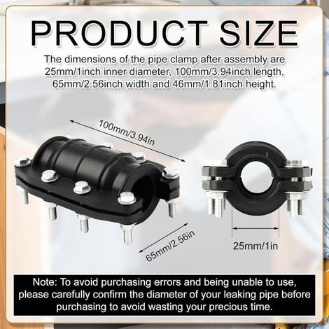 morsetto di riparazione per tubi, diametro 25 mm, morsetto di riparazione per tubi di scarico in plastica e metallo da 24-26 mm (1/4)