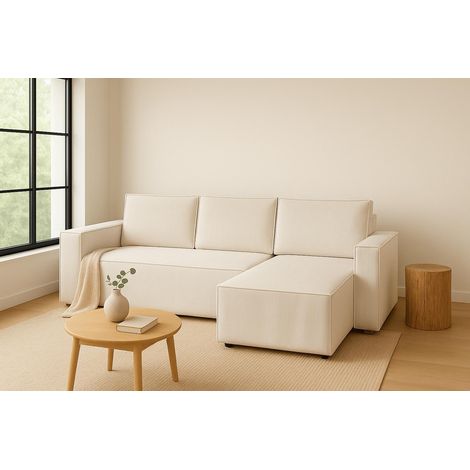 Sofello Ecksofa CORDA CREME aus Kordstoff mit Schlaffunktion - Modernes Design in trendigen Farben (1/5)