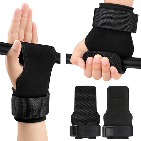 2 Sangle De Tirage,Cuir Vachette,Antidérapant,Silicone,Musculation Homme Femme (1/5)