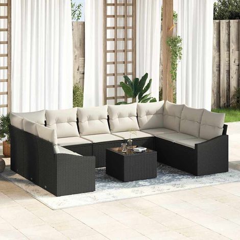 Gartensofa-set mit Speicher Braun und Creme Poly-Rattan (1/5)