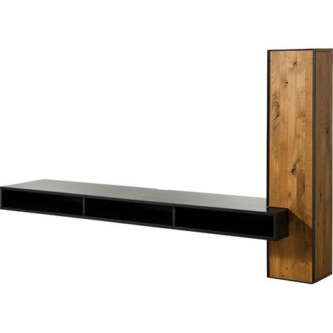Mobile Tv a parete in legno di Quercia Selvatica 251x49x140 oliato naturale / nero laccato STARNBERG 09