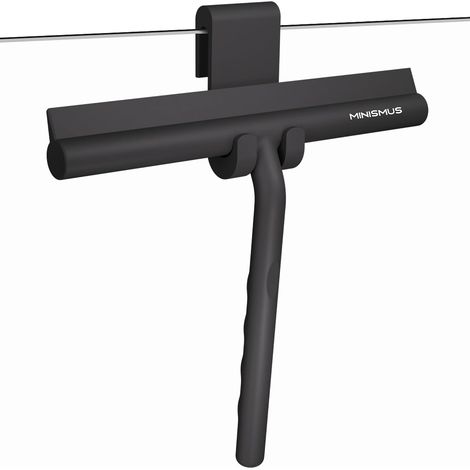 Raclette Douche en Silicone pour Portes en Verre & Vitres - Raclette pour Nettoyage de Vitre pour des Surfaces Impeccables - Aucun Perçage Requis, Support Inclus (Noir, 21 cm) (1/5)