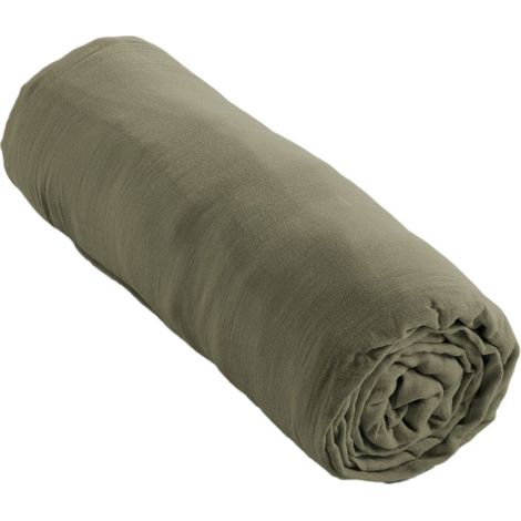 Drap housse Gaze de Coton 140x190 GAIA matelas épais Vert Romarin