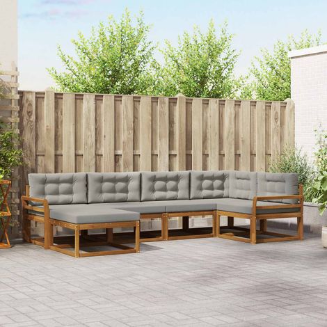 Outdoor-Sofagarnitur mit Kissen 6 pcs Natürlich und Hellgrau (1/5)