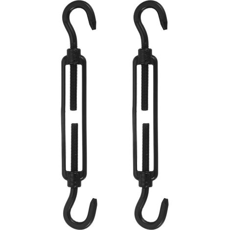 M4 Stainless Steel Turnbuckle - Black - Hooks and Hooks - Adjustable Cable Tensioner for Shade Sail, Clothesline, String Lights and Stake - 2 Pack (1/5)