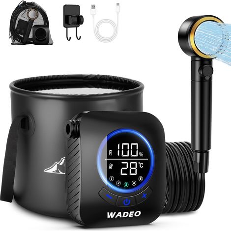 Tragbare Campingdusche, wiederaufladbare 8000-mAh-Campingduschpumpe, faltbarer 20-Liter-Eimer, 5 Duschmodi und IPX8-wasserdicht, Outdoor-Dusche zum Wandern, Reisen, Autofahren, für Haustiere