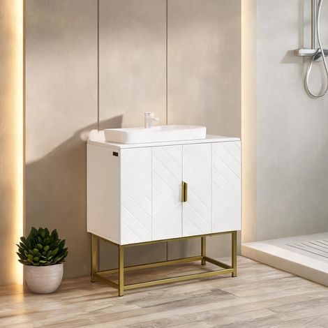 Meuble de salle de bain blanc en MDF 60 x 30 x 65 cm (1/5)