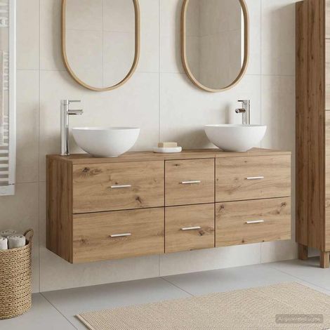 vidaXL Ensemble d'armoire de salle de bain 3 pc Chêne artisanal (1/5)