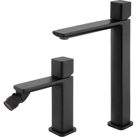 Set di rubinetti lavabo alto e bidet nero opaco con piletta Lotus (1/5)