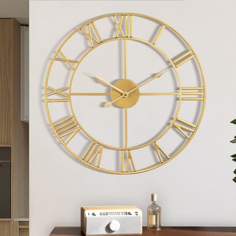 Horloge murale design vintage dorée, silencieuse, sans tic-tac, diamètre 47 cm, idéale pour séjour, cuisine, espace de travail. (1/5)