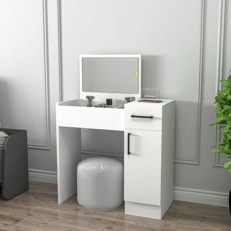 Toilette Lequile, Mueble de Tocador con Espejo, un Cajón, 2 Puertas, 74x38x108h cm Blanco (1/5)