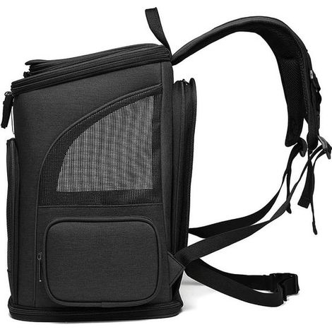 Zaino 2 in 1 per cani - Zaino per cani - 42 x 33 x 27 cm - Capacità di carico massima 8 kg - Borsa da viaggio per cani e gatti - Borsa portatile per cani e gatti - Nero (1/4)